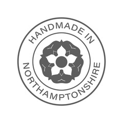 "Handmade in Northamptonshire" icon, vector with transparency. With county flag/emblem in the middle.