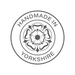 "Handmade in Yorkshire" icon, vector with transparency. With county flag/emblem in the middle.