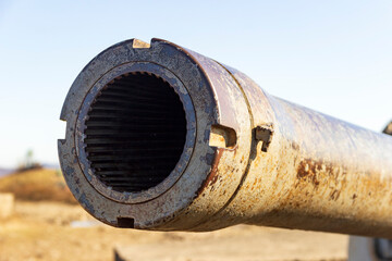 The muzzle of a Soviet B-13 gun.