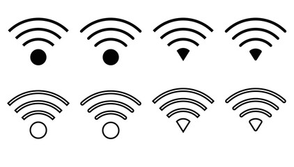 Set of WIFI icons in various shapes. Symbol of wireless technology