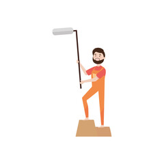 cartoon man on a pedestal holding a paint roller, flat style