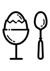 Boiled Egg And Spoon Flat Icon Isolated On White Background