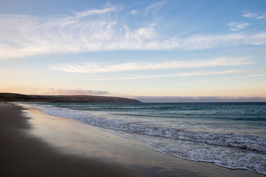 Landscape view of the sunset from Santa Rosa Island looking out at Santa Cruz Island in Channel Islands National Park (California).