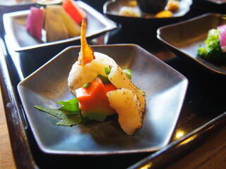 Close up of a beautiful Kyo-ryori (local cuisine of Kyoto) at Japanese-style restaurant, Kyoto, Japan