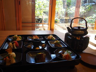Close up of a beautiful Kyo-ryori (local cuisine of Kyoto) at Japanese-style restaurant, Kyoto, Japan