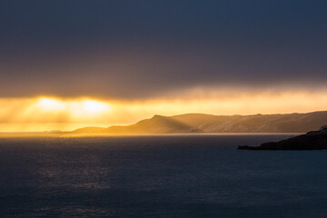 Naklejka na ściany i meble Landscape view of the sunrise on Santa Rosa Island in Channel Islands National Park (California).