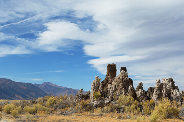 Mono Lake Tufa State Natural Reserve, California. Spectacular panoramic view of tufa rocks.
