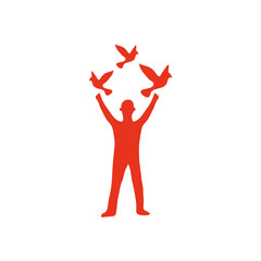 silhouette of soldier and doves around, flat style