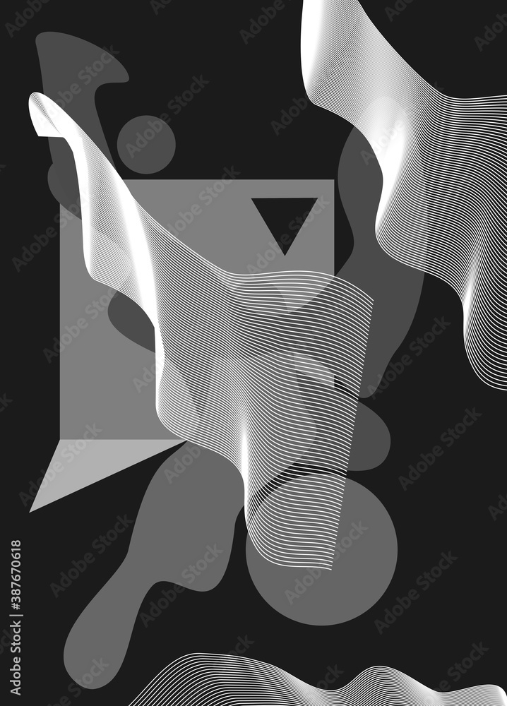 Poster a cool modern abstract of overlapping shapes and forms in black and white