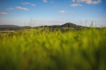 Nürburg castle on a shallow depth of field landscape. It stands within the famous North Loop, or...