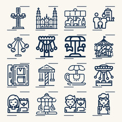 Simple set of attractions related lineal icons.