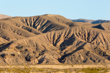 Beautiful landscape view of the mountains and rough terrain of Death Valley National Park in California.