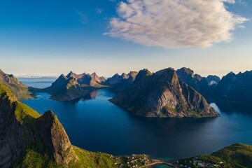The crown of Lofoten, Lofoten is an archipelago in Norway. blue sky and bright summer day.