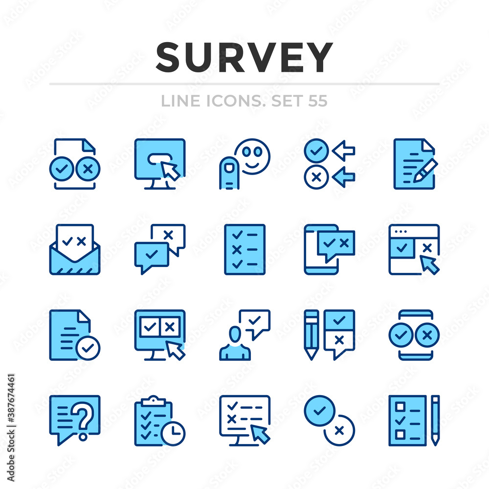 Poster survey vector line icons set. thin line design. outline graphic elements, simple stroke symbols. sur