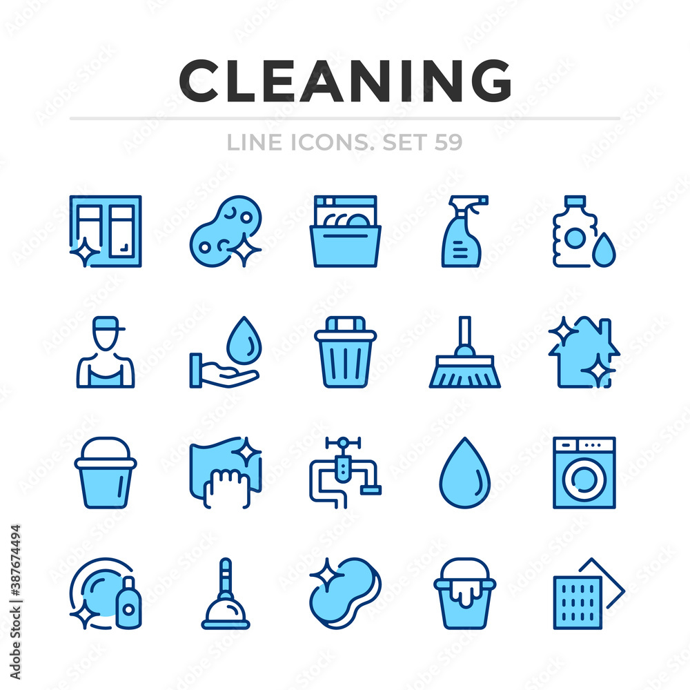 Poster cleaning vector line icons set. thin line design. outline graphic elements, simple stroke symbols. c