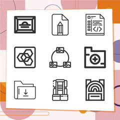 Simple set of 9 icons related to archive