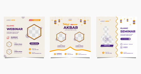 Collection of islamic background with religion ornament.  Perfect for social media post templates, Islamic webinar, Muslim education, Religion event and other online seminar