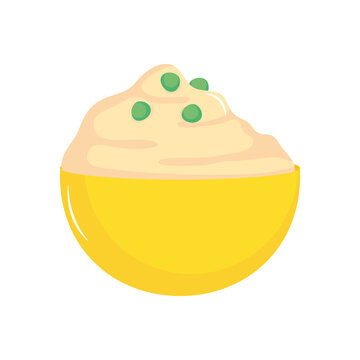 Mashed Potato Bowl Icon, Flat Style