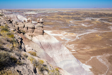 Landscape view of the beautifully colorful mounds in Petrified Forest National Park (Arizona).