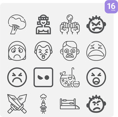 Simple set of anger related lineal icons.