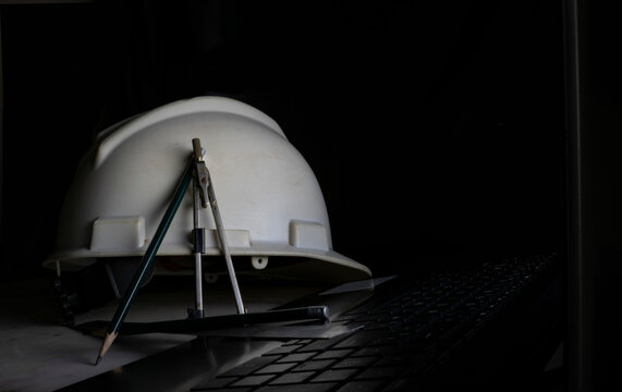 architect tools on his desk at night