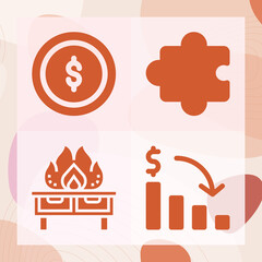 Simple set of coin related filled icons