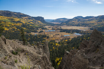 Beautiful landscape of the fall colors from yellow aspens in the Rocky Mountains of Colorado.