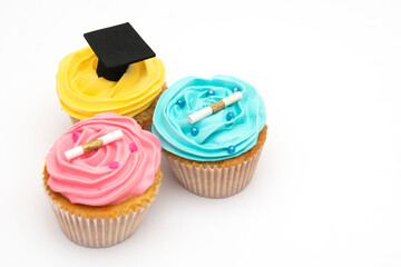 Deliciosos Cupcake de colores y sabores diferentes con fondo blanco
