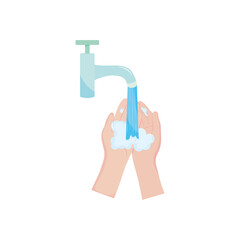 icon of water faucet and hands washing, flat style