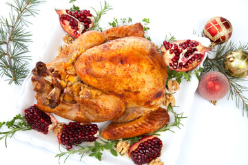 Pomegranate Glazed Roasted Turkey on White
