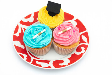 Deliciosos Cupcake de colores y sabores diferentes con fondo blanco