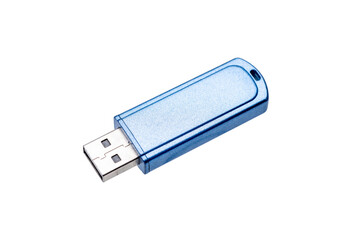 blue usb stick isolated on a white background. flash drive for data store. cut out