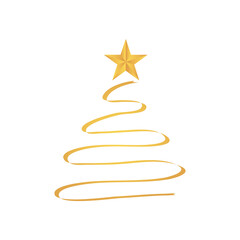 golden ribbon in christmas tree shape with golden star