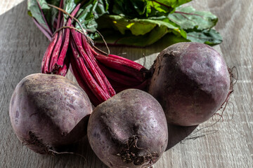 fresh organic beets on wooden table in Brazil