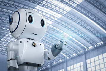 cute artificial intelligence robot finger point