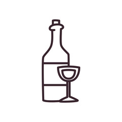 wine bottle and cup line style icon vector design