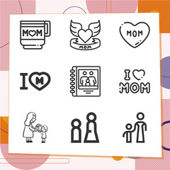 Simple set of 9 icons related to mama