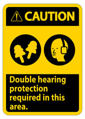 Caution Sign Double Hearing Protection Required In This Area With Ear Muffs & Ear Plugs