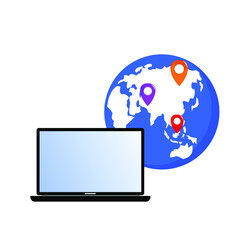 laptop and map navigation, search, location