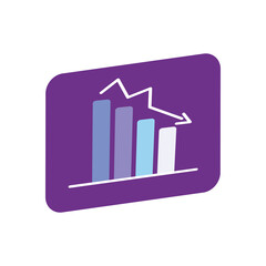 graphic bar chart with descending arrow, flat style