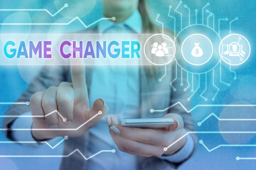 Handwriting text writing Game Changer. Conceptual photo Sports Data Scorekeeper Gamestreams Live Scores Team Admins System administrator control, gear configuration settings tools concept