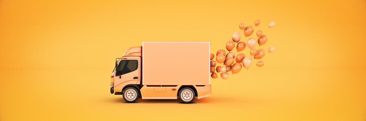 delivery van with balloons. 3d rendering © lchumpitaz