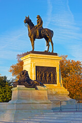 Ulysses US Grant Equestrian Statue at sunset in Washington DC, USA. Civil War memorial on Capitol Hill with second largest equestrian statue in the US.
