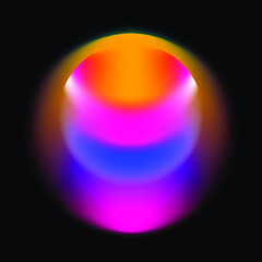 Vibrant colorful gradient blurred circle, abstract neon spot on dark background.