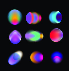 Vibrant colorful abstract gradient blurs, neon spots, blurred circles. Set of design elements for poster, cover, logotype.