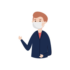 cartoon man with medical mouth mask, flat style