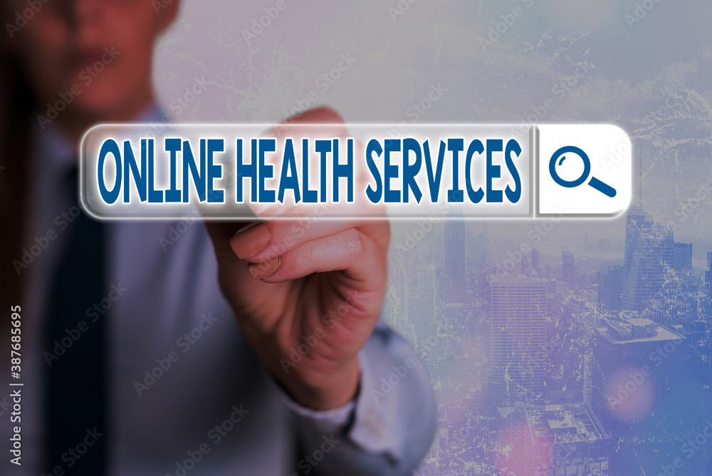 Aufkleber conceptual hand writing showing online health services. concept meaning healthcare delivered and enh