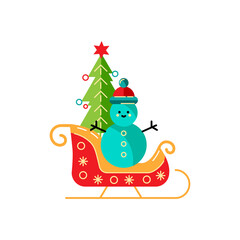 Merry Christmas and Happy New Year card vector illustration. Design element isolated on white background. Great for flyer, decoration, postcard, banner, poster. Flat and line style design.