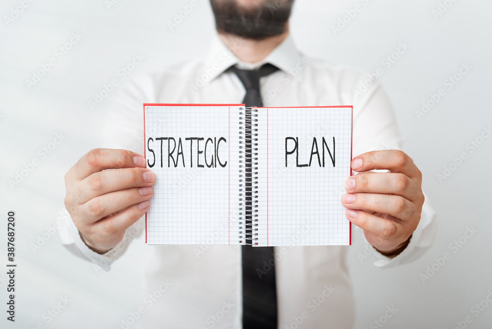 Aufkleber word writing text strategic plan. business photo showcasing a systematic process of envisioning a de