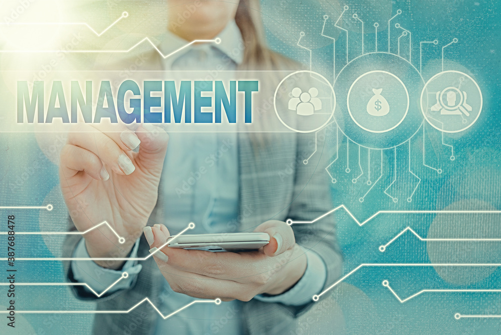 Poster text sign showing managment. business photo text process of dealing with plan, organization and info